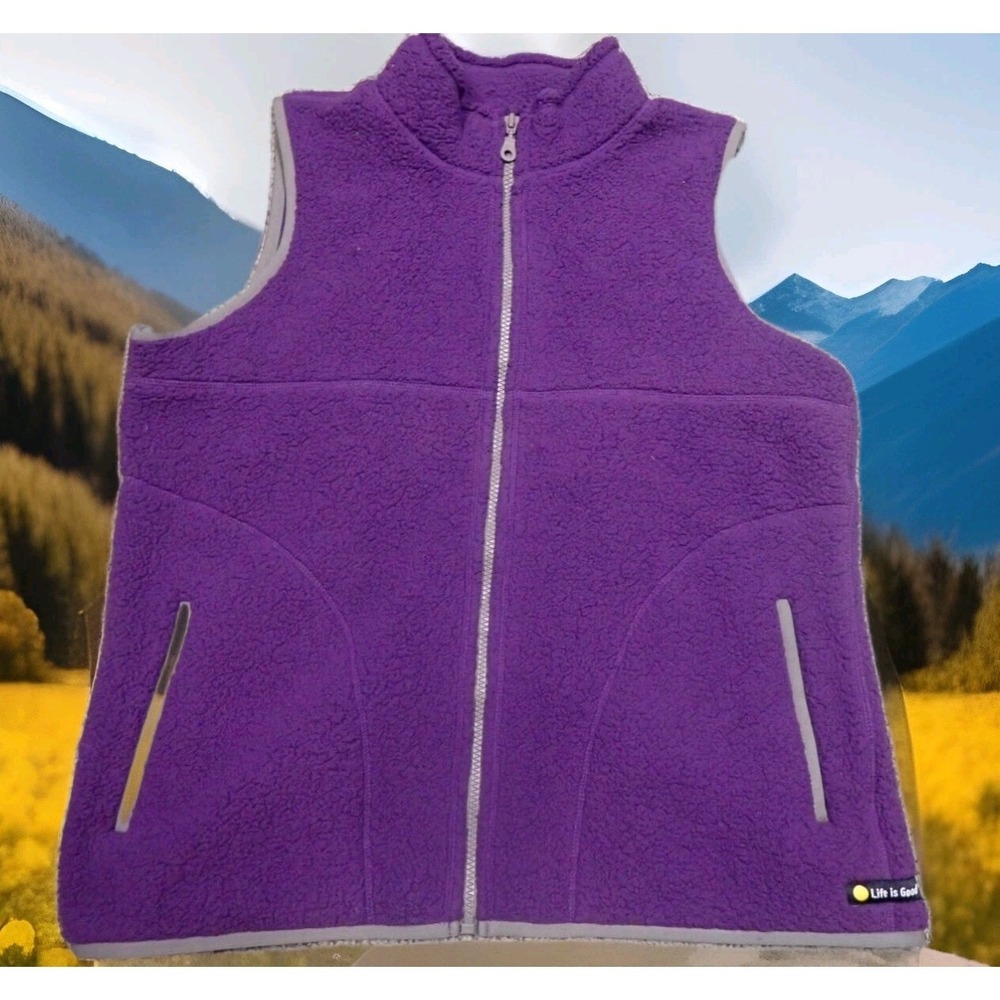 Life‎ is Good Sherpa Vest Womens Medium Plum Purple Full Zip Fleece Relaxed NWT